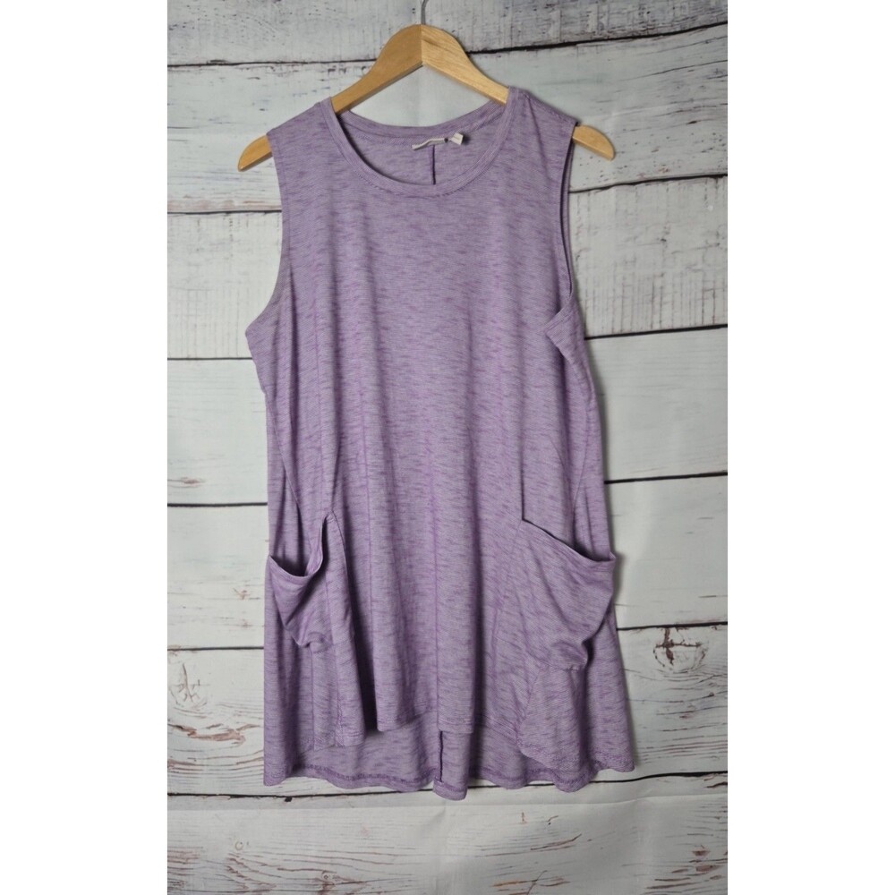 LOGO Lori Goldstein Womens Top Size Large Purple Tank Top With Pockets Casual